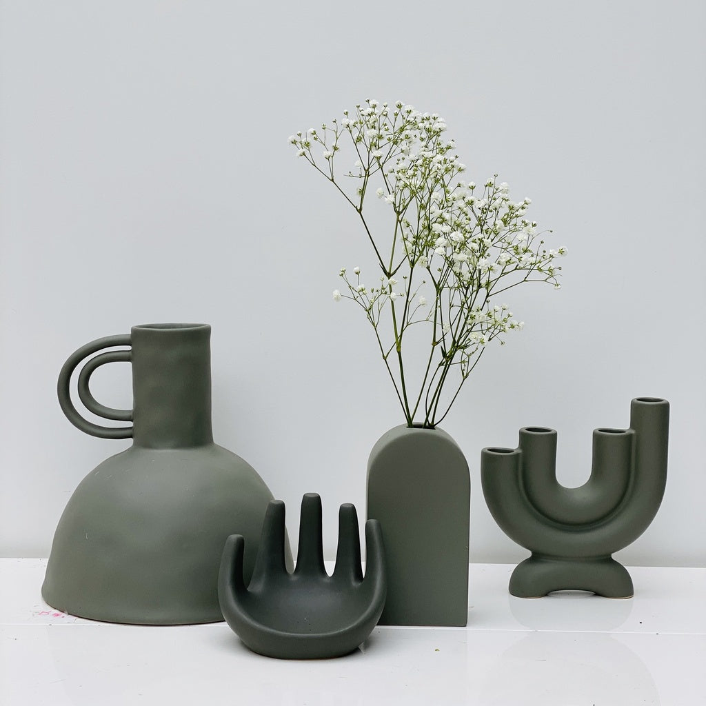 Vase ceramic Door vert gris minéral